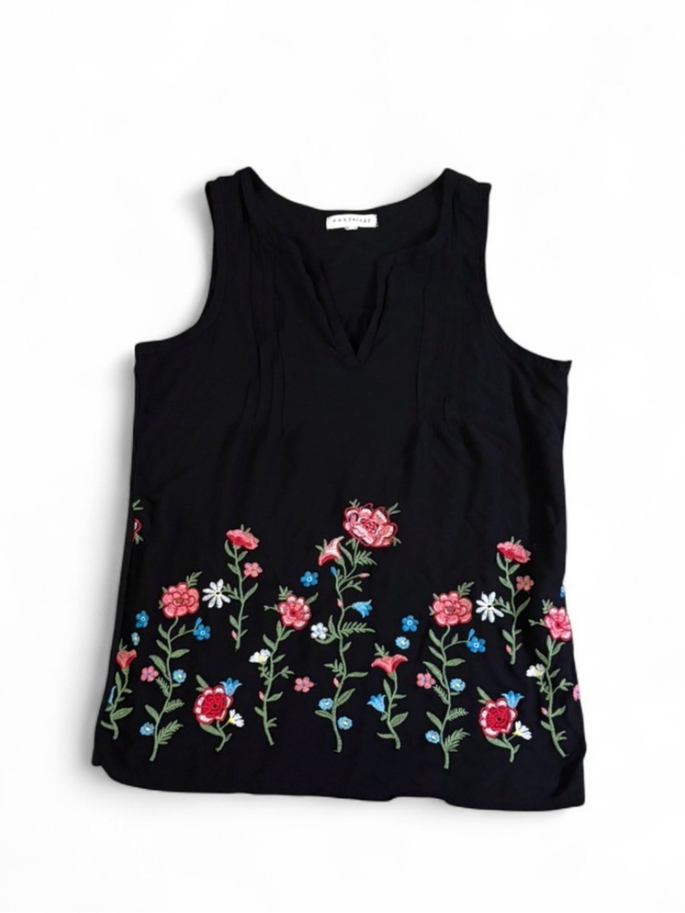Black Embroidered Floral Tank Top